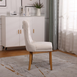 Neo Set of 2 Natural Studded Velvet Dining Chairs with Ring Knocker Detail - Cream - Wilko - thumbnail 7