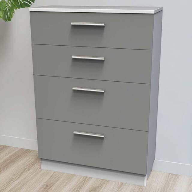 Crowndale Contrast 4 Drawer Dusk Grey and White Deep Chest of Drawers Ready Assembled - Dusk Grey & White - Wilko - image 1