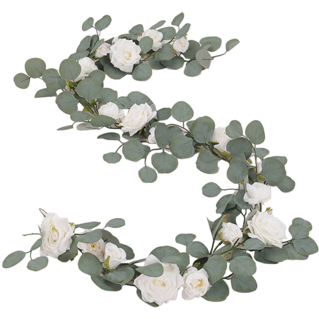 Living and Home Green and White Rose Eucalyptus Artificial Vine Garland 185cm - Size: 10 x 185 x 10cm - Wilko - image 1