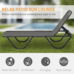 Outsunny Grey Relaxer Recliner Sun Lounger - Size: 1 Seater - Wilko - thumbnail 7