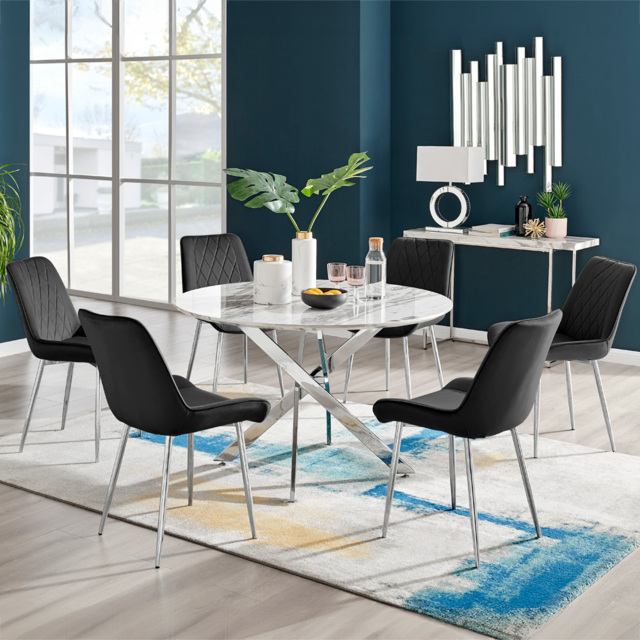 Furniturebox Arona Cesano Marble Effect 6 Seater Dining Set White Chrome and Black - Wilko - image 1