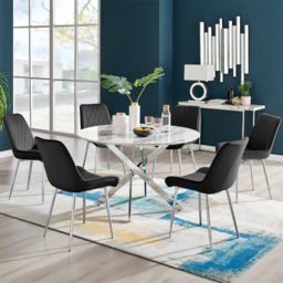 Furniturebox Arona Cesano Marble Effect 6 Seater Dining Set White Chrome and Black - Wilko - thumbnail 1