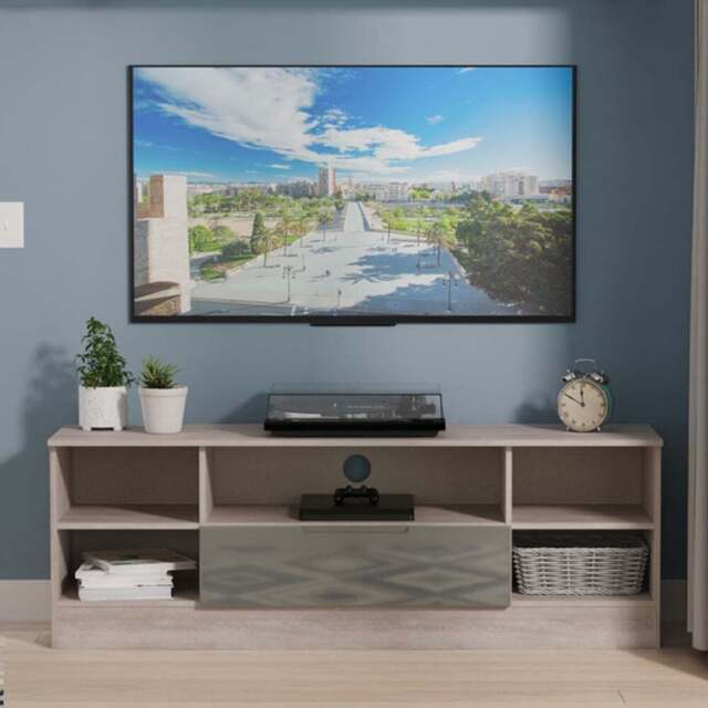 Crowndale Milan Single Drawer 5 Shelf Grey Gloss and Grey Oak Wide TV Unit Ready Assembled - Size: 50 x 144 x 39cm - Grey Gloss & Grey Oak - Wilko - image 1