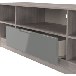 Crowndale Milan Single Drawer 5 Shelf Grey Gloss and Grey Oak Wide TV Unit Ready Assembled - Size: 50 x 144 x 39cm - Grey Gloss & Grey Oak - Wilko - thumbnail 6