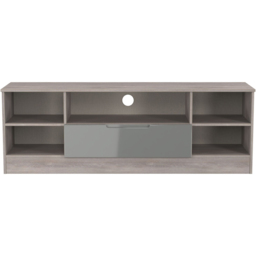 Crowndale Milan Single Drawer 5 Shelf Grey Gloss and Grey Oak Wide TV Unit Ready Assembled - Size: 50 x 144 x 39cm - Grey Gloss & Grey Oak - Wilko - thumbnail 4
