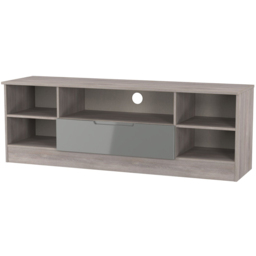 Crowndale Milan Single Drawer 5 Shelf Grey Gloss and Grey Oak Wide TV Unit Ready Assembled - Size: 50 x 144 x 39cm - Grey Gloss & Grey Oak - Wilko - thumbnail 3