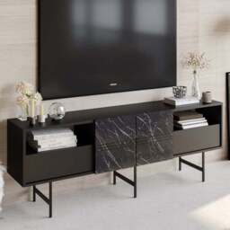 Decorotika Derin Black Marble Effect TV Unit - Size: 64.7 x 180 x 37.1cm - Wilko