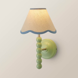 ValueLights Blue Trim Scallop Shade Green Bobbin LED Wall Light with Bulb 2 Pack - Size: 32 x 19 x 20cm - Wilko - thumbnail 5