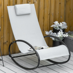 Outsunny Grey Rocking Sun Lounger with Pillow - Size: 1 Seater - Wilko
