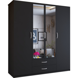 Sliding Wardrobes 4U London 4 Door 2 Drawer Black Hinged Central Mirrored Wardrobe 171cm - Size: 4 Door, 2 Drawer - Wilko - thumbnail 3
