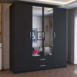 Sliding Wardrobes 4U London 4 Door 2 Drawer Black Hinged Central Mirrored Wardrobe 171cm - Size: 4 Door, 2 Drawer - Wilko - thumbnail 1