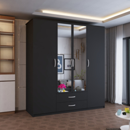 Sliding Wardrobes 4U London 4 Door 2 Drawer Black Hinged Central Mirrored Wardrobe 171cm - Size: 4 Door, 2 Drawer - Wilko - thumbnail 6