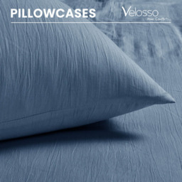 Velosso Washed Linen Look Super King Size Denim Blue Duvet Set - Wilko - thumbnail 5