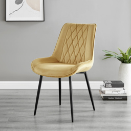 Furniturebox Copeland Cesano Marble Effect 4 Seater Dining Set White Mustard and Black - Yellow - Wilko - thumbnail 4