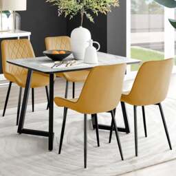 Furniturebox Copeland Cesano Marble Effect 4 Seater Dining Set White Mustard and Black - Yellow - Wilko - thumbnail 1