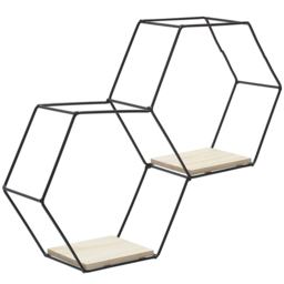 Living and Home 2 Compartment Hexagon Wall Shelf with Iron Frame - Size: 41.5 x 9.5 x 30.5cm - Wilko - thumbnail 1
