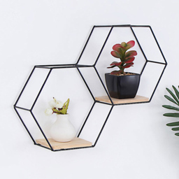 Living and Home 2 Compartment Hexagon Wall Shelf with Iron Frame - Size: 41.5 x 9.5 x 30.5cm - Wilko - thumbnail 3