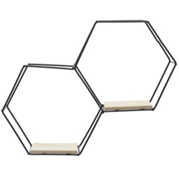 Living and Home 2 Compartment Hexagon Wall Shelf with Iron Frame - Size: 41.5 x 9.5 x 30.5cm - Wilko - thumbnail 4