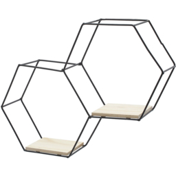 Living and Home 2 Compartment Hexagon Wall Shelf with Iron Frame - Size: 41.5 x 9.5 x 30.5cm - Wilko - thumbnail 5