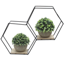 Living and Home 2 Compartment Hexagon Wall Shelf with Iron Frame - Size: 41.5 x 9.5 x 30.5cm - Wilko - thumbnail 6