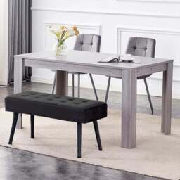 Portland 3 Seater Velvet Wooden Dining Table with Bench Grey - Size: 6 Seater - Multi - Wilko