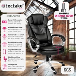 tectake Zulu Black Height Adjustable Ergonomic Office Chair - Wilko - thumbnail 7