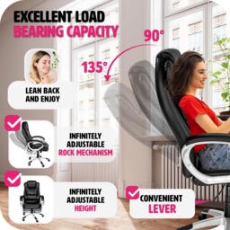 tectake Zulu Black Height Adjustable Ergonomic Office Chair - Wilko - thumbnail 5