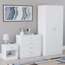 VIDA DESIGNS Riano White 3 Piece Bedroom Furniture Set - Wilko