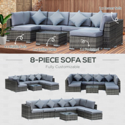 Outsunny 7 Seater Grey Rattan Corner Sofa Set with Table - Wilko - thumbnail 7