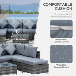 Outsunny 7 Seater Grey Rattan Corner Sofa Set with Table - Wilko - thumbnail 6