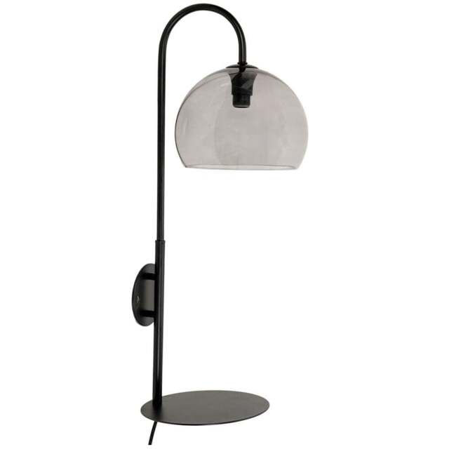 ValueLights Glenn Smoked Glass Globe Shade LED Wall Light with Matte Black Shelf - Size: 64.5 x 25 x 20cm - Wilko - image 1
