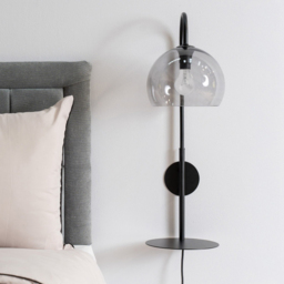 ValueLights Glenn Smoked Glass Globe Shade LED Wall Light with Matte Black Shelf - Size: 64.5 x 25 x 20cm - Wilko - thumbnail 3