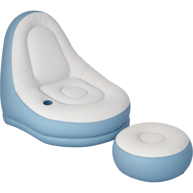 Outsunny White Inflatable Chair with Footstool - Size: 87 x 125 x 100cm - White and Blue - Wilko - image 1