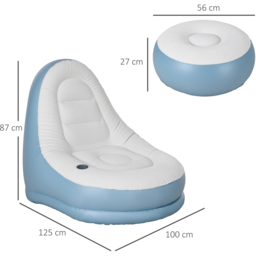 Outsunny White Inflatable Chair with Footstool - Size: 87 x 125 x 100cm - White and Blue - Wilko - thumbnail 4