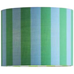 ValueLights Callie Colour Clash Blue and Green Striped Fabric Small Drum Lamp Shade - Size: 20 x 26 x 26cm - Multi - Wilko
