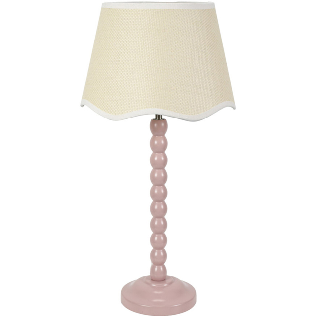 ValueLights Bobbins Linen Scallop White Edge Shade Painted Rose LED Table Lamp - Pink - Wilko - image 1