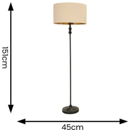 ValueLights Maggie Beige and Metallic Gold Shade Black Metal Candlestick Floor Lamp - Size: 151 x 45 x 45cm - Wilko - thumbnail 7