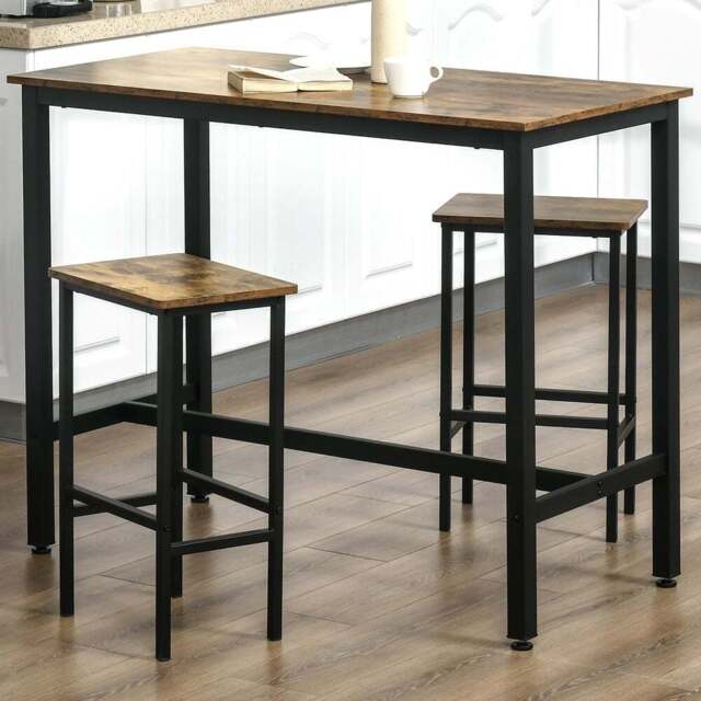 Portland 2 Seater Rustic Brown Bar Table with Stools - Wilko - image 1