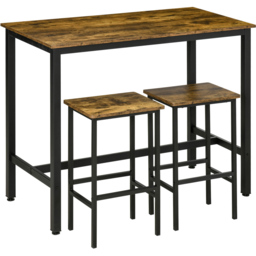 Portland 2 Seater Rustic Brown Bar Table with Stools - Wilko - thumbnail 3