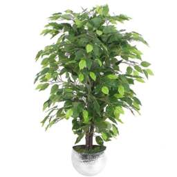 Leaf Ficus Artificial Plant in Pot with Silver Planter 90cm - Size: 90 x 60 x 60cm - Green - Wilko