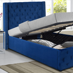 Comfy Living Single Blue Winged Plush Velvet Fabric Gas Lift Ottoman Bed Frame - Wilko - thumbnail 3