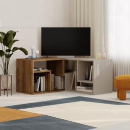 Decortie Glis 6 Shelf Dark Oak and Sandstone Modern Adjustable Corner TV Unit - Size: 45 x 90 x 35cm - Multi - Wilko - thumbnail 5