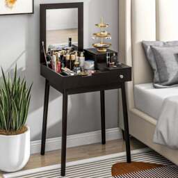 Portland 2 Drawer Black Dressing Table with Flip Up Mirror - Size: 85.5 x 50 x 60cm - Wilko