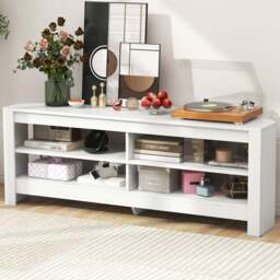 Costway 4 Shelf White Corner TV Unit with Power Outlet - Size: 151 x 49 x 16cm - Wilko