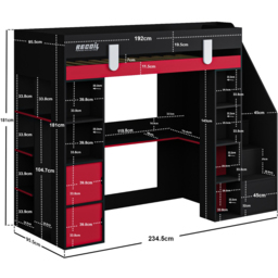 Flair Blaze Black and Red Staircase Gaming High Sleeper with Storage - Size: Single - Wilko - thumbnail 4