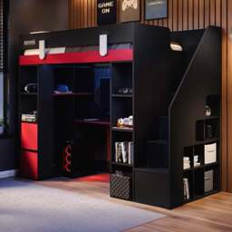 Flair Blaze Black and Red Staircase Gaming High Sleeper with Storage - Size: Single - Wilko - thumbnail 1