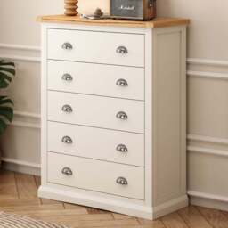 Cabinet Bits Cosenza 5 Drawer White Chrome Cup Handle Chest of Drawers - Wilko - thumbnail 1
