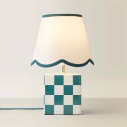 ValueLights Evie Sage Green Trim Linen Scallop Shade Cube Checkered Ceramic LED Table Lamp - Size: 34.5 x 14 x 14cm - Wilko - thumbnail 6