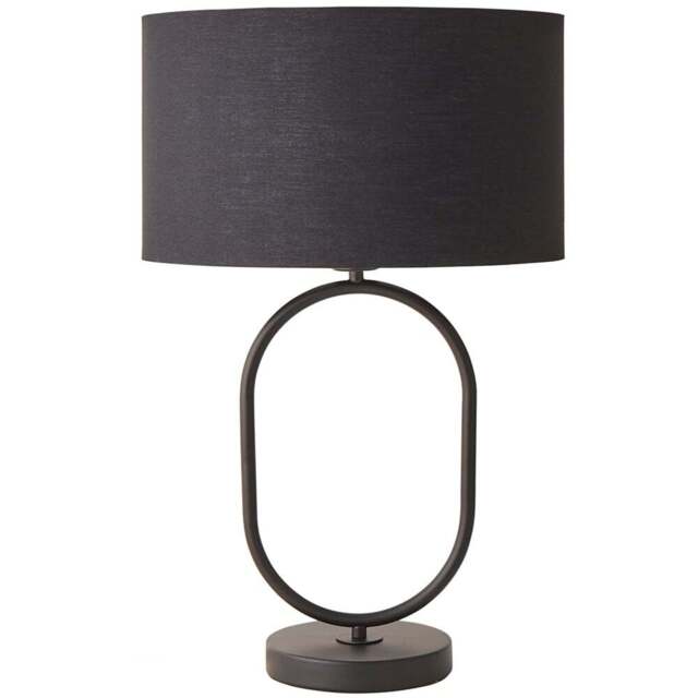 ValueLights Antonia Black Fabric Drum Shade Matte Black Oval LED Table Lamp - Size: 42.3 x 25 x 25cm - Wilko - image 1