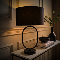 ValueLights Antonia Black Fabric Drum Shade Matte Black Oval LED Table Lamp - Size: 42.3 x 25 x 25cm - Wilko - thumbnail 7